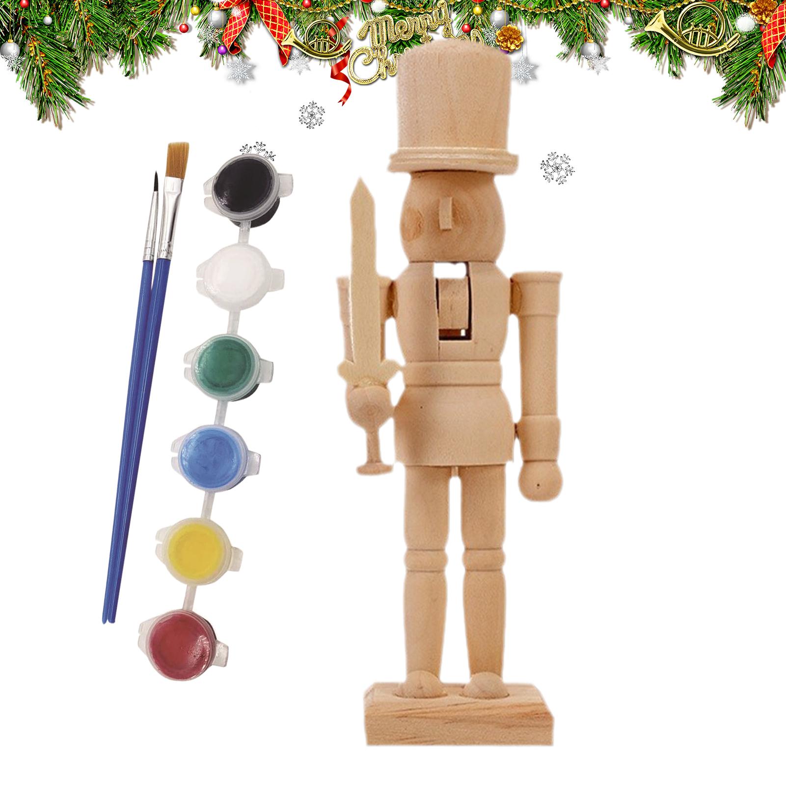 Nutcracker Figurine - 塗り絵木製くるみ割り人形兵士 未塗装木製兵士 木製くるみ割り人形 塗装キット付き 子供 大人向け