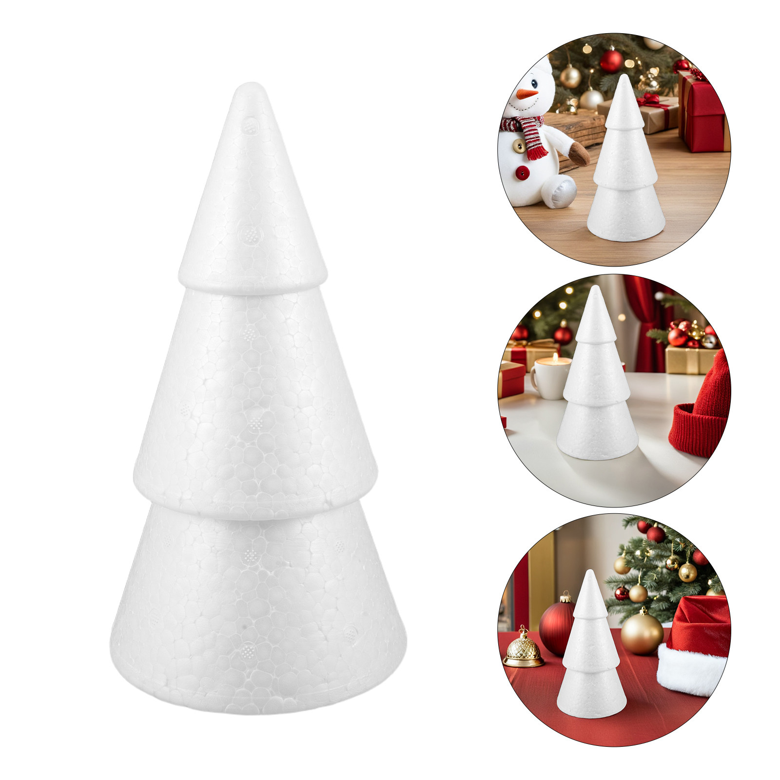 Christmas Tree Artificial - 3個入り、多用途に使えるフォーム製のクリスマスツリー。子供向けの工作プロジェクトやクリスマス写真の小道具として使える、塗装可能な人工ツリー。