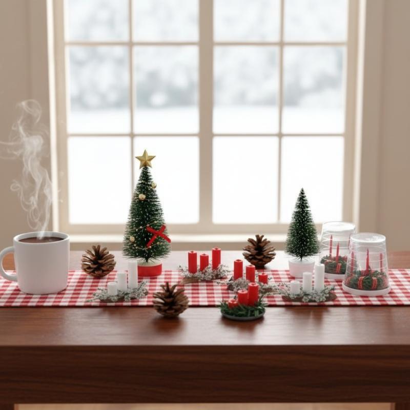 Holiday Candle Set - ! 1:12スケールのミニチュア・ドールハウス用クリスマスシーンアクセサリー。キャンドルやクリスマスツリー、DIYで楽しめるクリスマスリビングルームの装飾、マイクロランドスケープモデル。