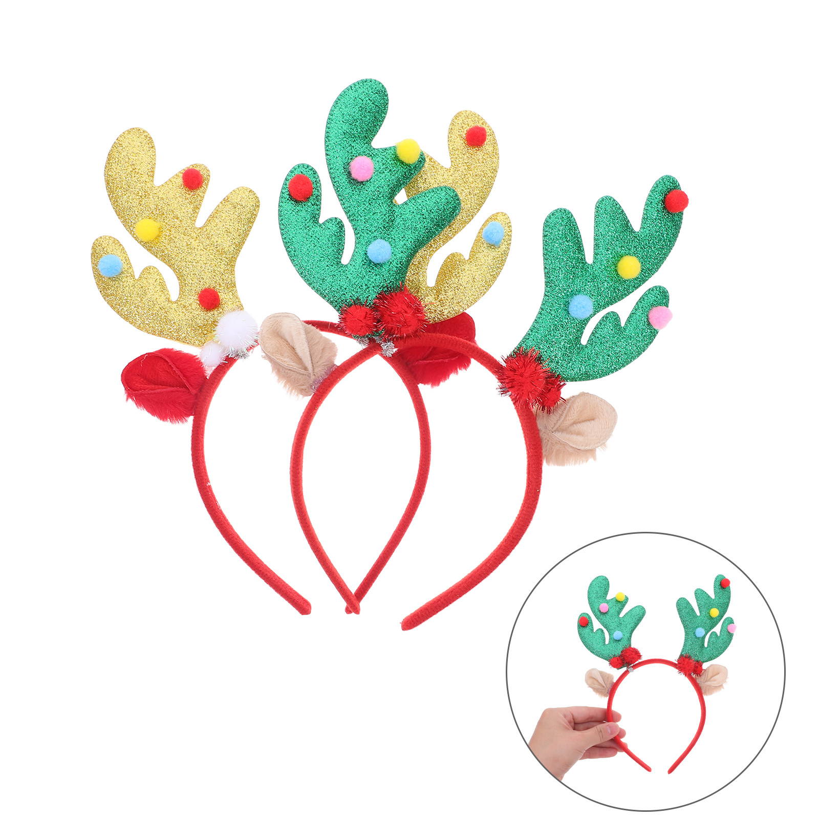 Reindeer Antlers Headband - クリスマス用ヘッドバンド2個セット。トナカイの角が付いた、軽量で快適な装飾用ヘアバンド。リアルなデザインで、ホリデーパーティーに最適。