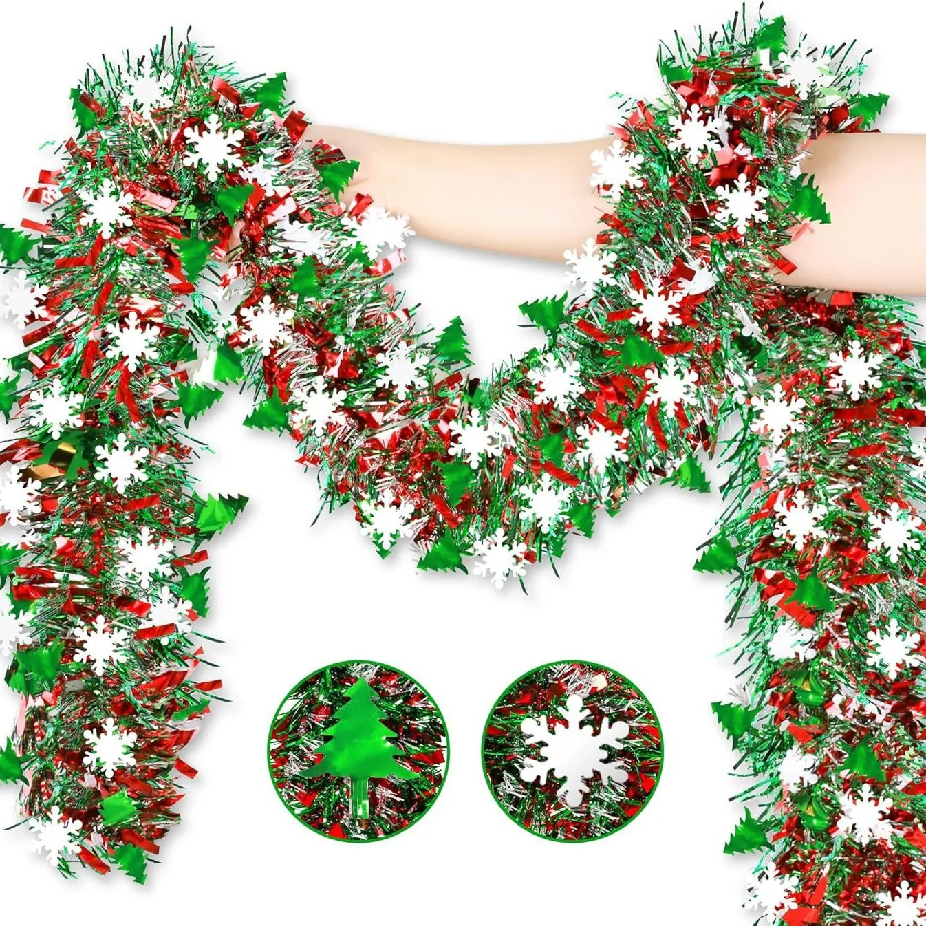 2M クリスマス スノーフレーク ティンセル ガーランド ク - Tinsel Garland Decoration のレビューと価格