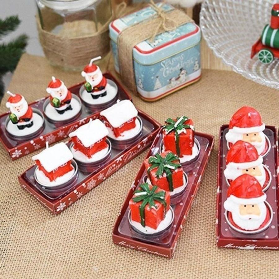 クリスマス装飾キャンドル3点セット。サンタ、雪だるま、家、松 - Holiday Candle Set のレビューと価格