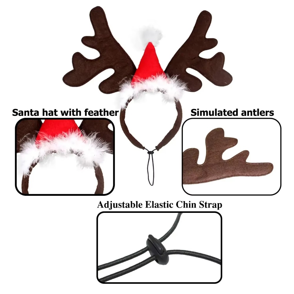 ペット用クリスマス・トナカイの角のヘッドバンド。サンタ帽付き - Reindeer Antlers Headband のレビューと価格