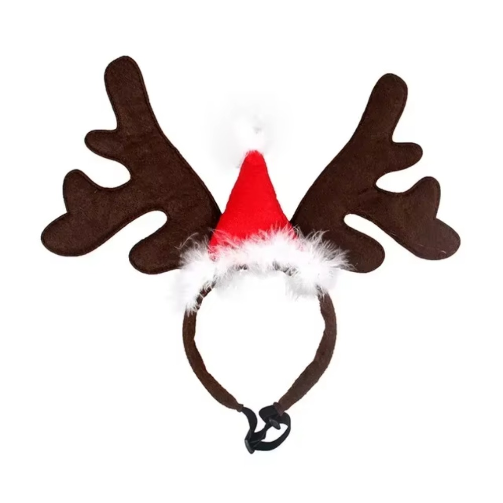 ペット用クリスマス・トナカイの角のヘッドバンド。サンタ帽付き - Reindeer Antlers Headband のレビューと価格